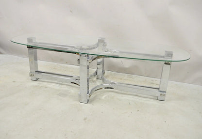 Vintage Mid Century Modern Oval Glass Top Sculptural Chrome Frame Coffee Table