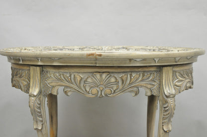 Vintage French Renaissance Walnut Gray Distress Painted Cherub Coffee Table
