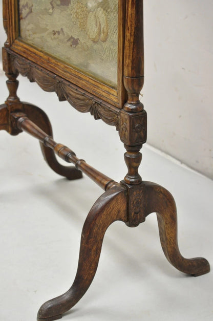 Antique French Victorian Carved Walnut and Needlepoint Fireplace Screen