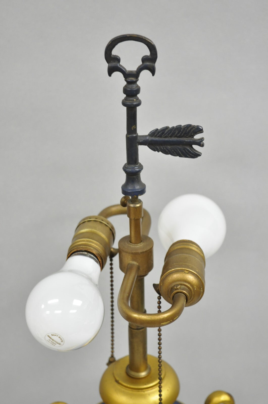 Vintage French Empire Blue Tole Metal Gold Swan Painted Urn Form Table Lamp
