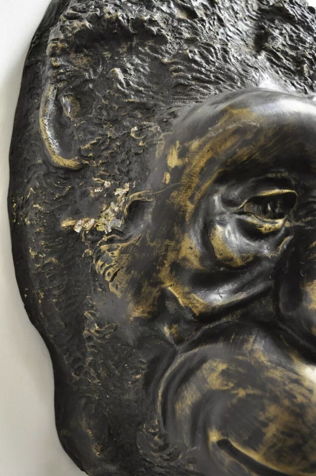Large Cast Bronze 20" Gorilla Head Wall Sculpture Statue Wildlife Collector (A)