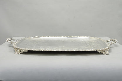Antique E.G. Webster & Son Victorian Silver Plated Floral Repousse Serving Tray