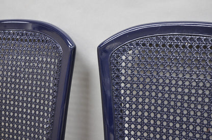 Vintage Italian Hollywood Regency Navy Blue Lacquer Cane Dining Chair - Set of 4