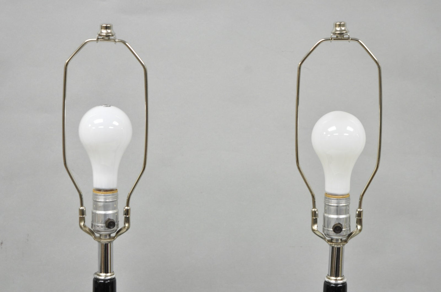 Vintage Mid Century Modern Black Glazed Ceramic & Chrome Table Lamps - a Pair