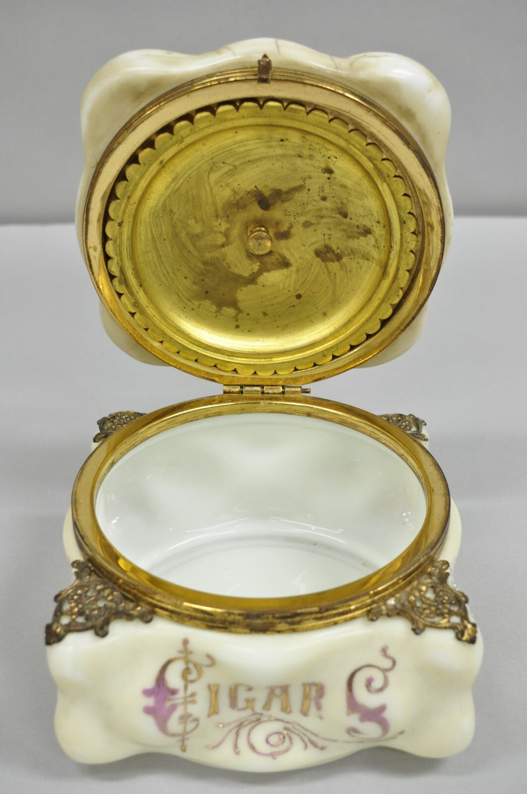 Antique Victorian C.F. Monroe Wavecrest Art Nouveau Cigars Humidor Glass Jar Box