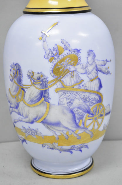 Vintage Greco Roman Classical Style Light Blue Porcelain Horse & Chariot Vase