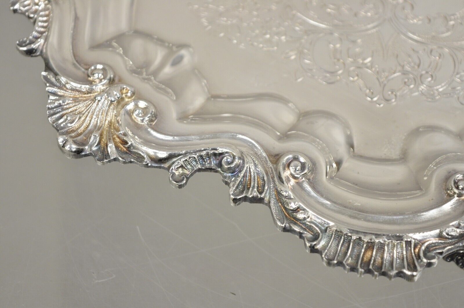 Vintage "Silver by Sacks" Victorian Style Silver Plated Scalloped Round Tray