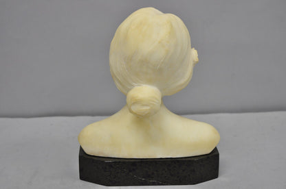 Antique Neoclassical Carved White Marble 9" Bust of Woman's Head on Marble Base