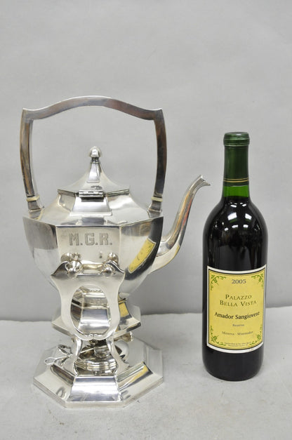 Antique Wilcox Art Deco Silver Plated Tilting Coffee Teapot on Stand "M.G.R."