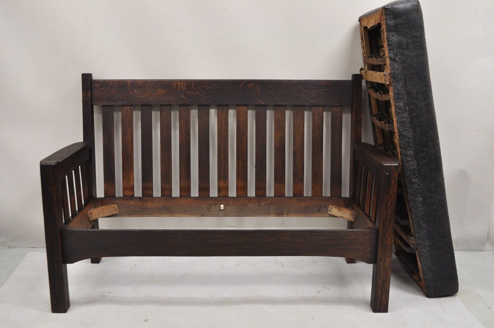 Antique Arts & Crafts Mission Oak Stickley Style 14 Slatted Bench Settee Sofa