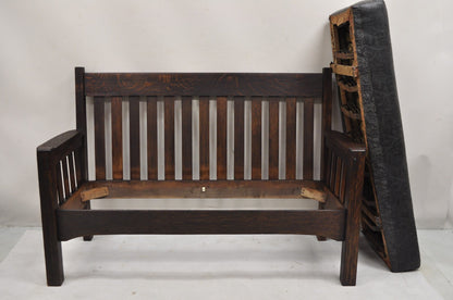 Antique Arts & Crafts Mission Oak Stickley Style 14 Slatted Bench Settee Sofa