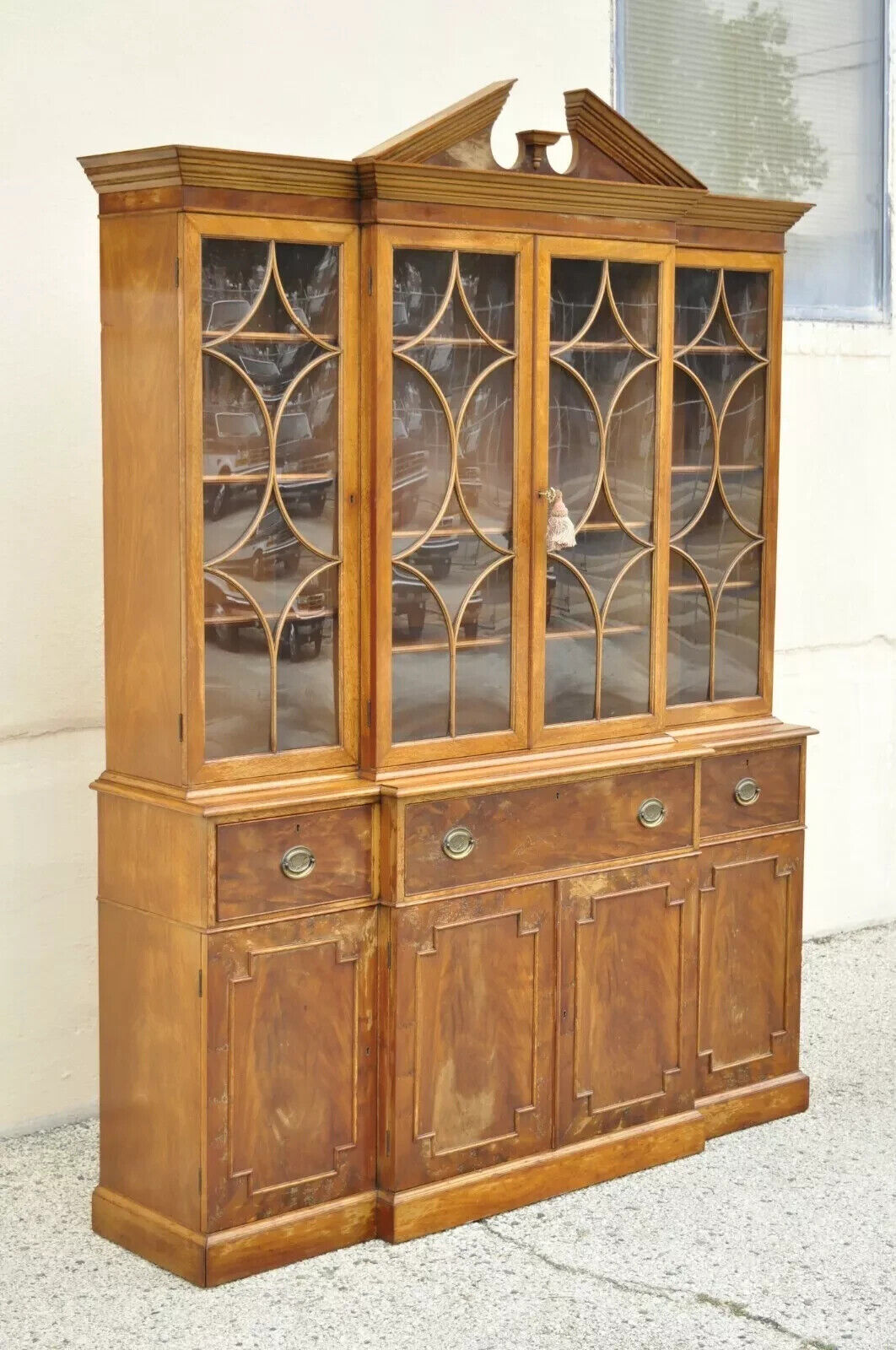 Vintage Beacon Hill Georgian Mahogany Breakfront China Cabinet Desk Bookcase
