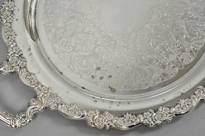 Vintage Oneida Silver Plated Round Twin Handle Serving Platter Bar Tray