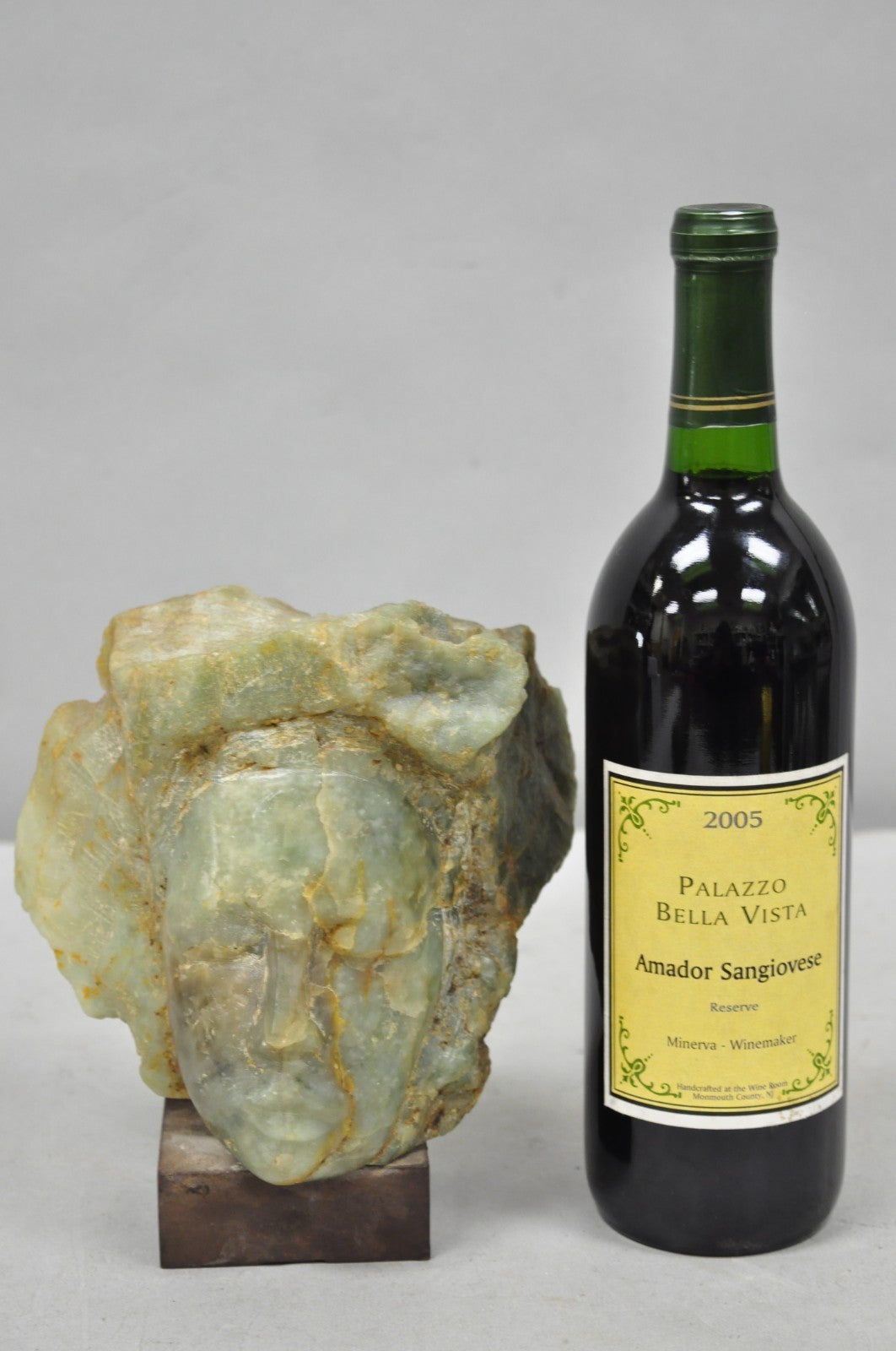 Vintage Chinese Carved Green Soapstone 8" Bust Head Small Figure Sculpture