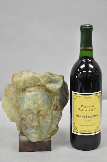 Vintage Chinese Carved Green Soapstone 8" Bust Head Small Figure Sculpture