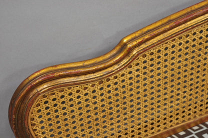 Vintage French Louis XV Style Distressed Gold Gilt Cane Back Vanity Bench Seat