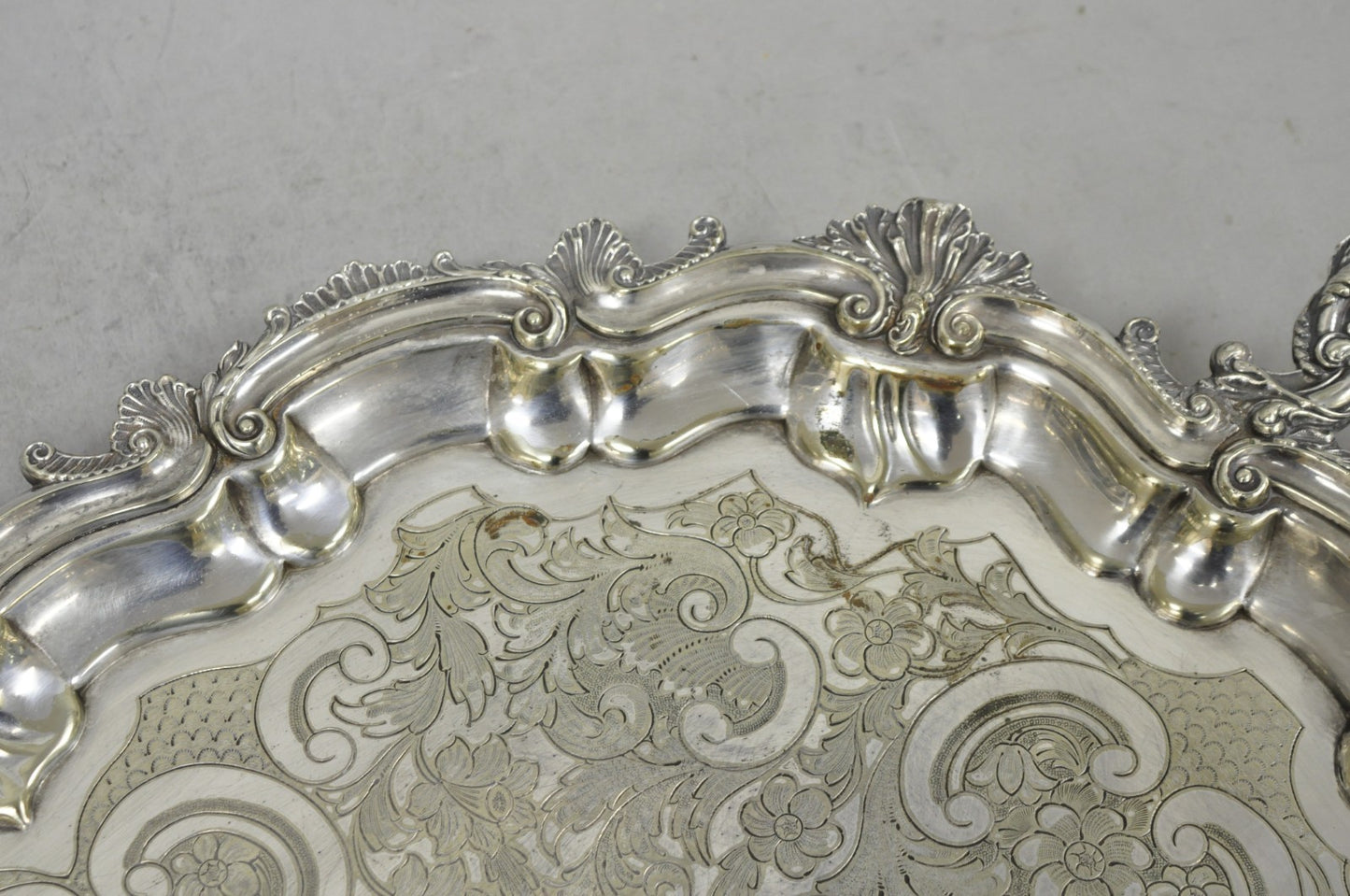 Antique Gorham English Victorian Silver Plated Scalloped Serving Platter Tray