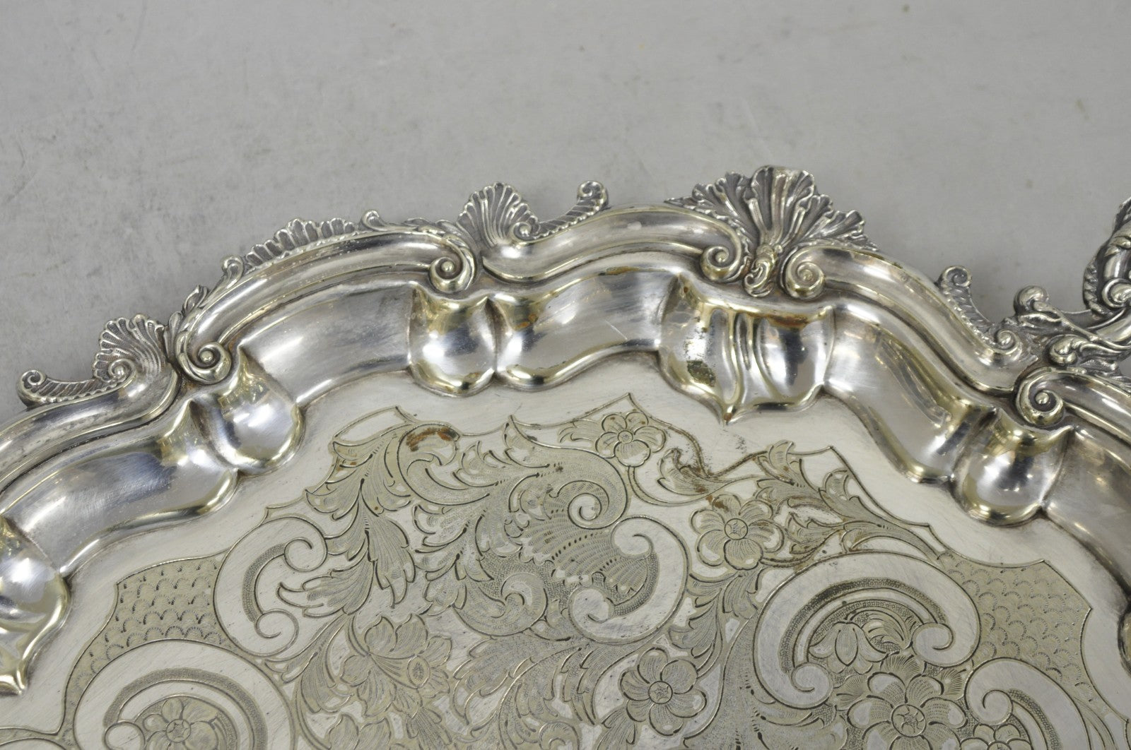 Antique Gorham English Victorian Silver Plated Scalloped Serving Platter Tray