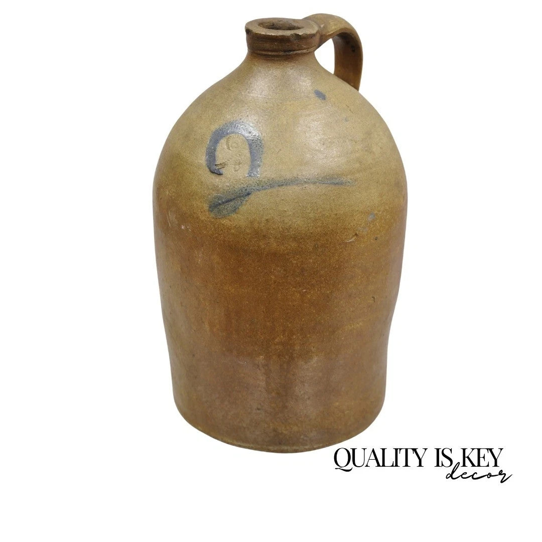Antique Stoneware Pottery 2 Gallon Water Jug Pitcher Cobalt Blue Painted "2"