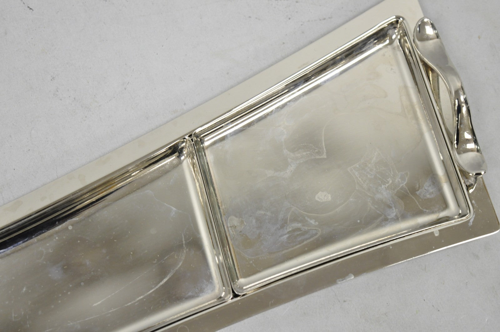 Vintage Modern Silver Plated 3 Section Narrow Serving Tray Trinket Dish by Towle