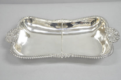 Antique English Victorian Scalloped Silver Plated Serving Dish Platter w Divider
