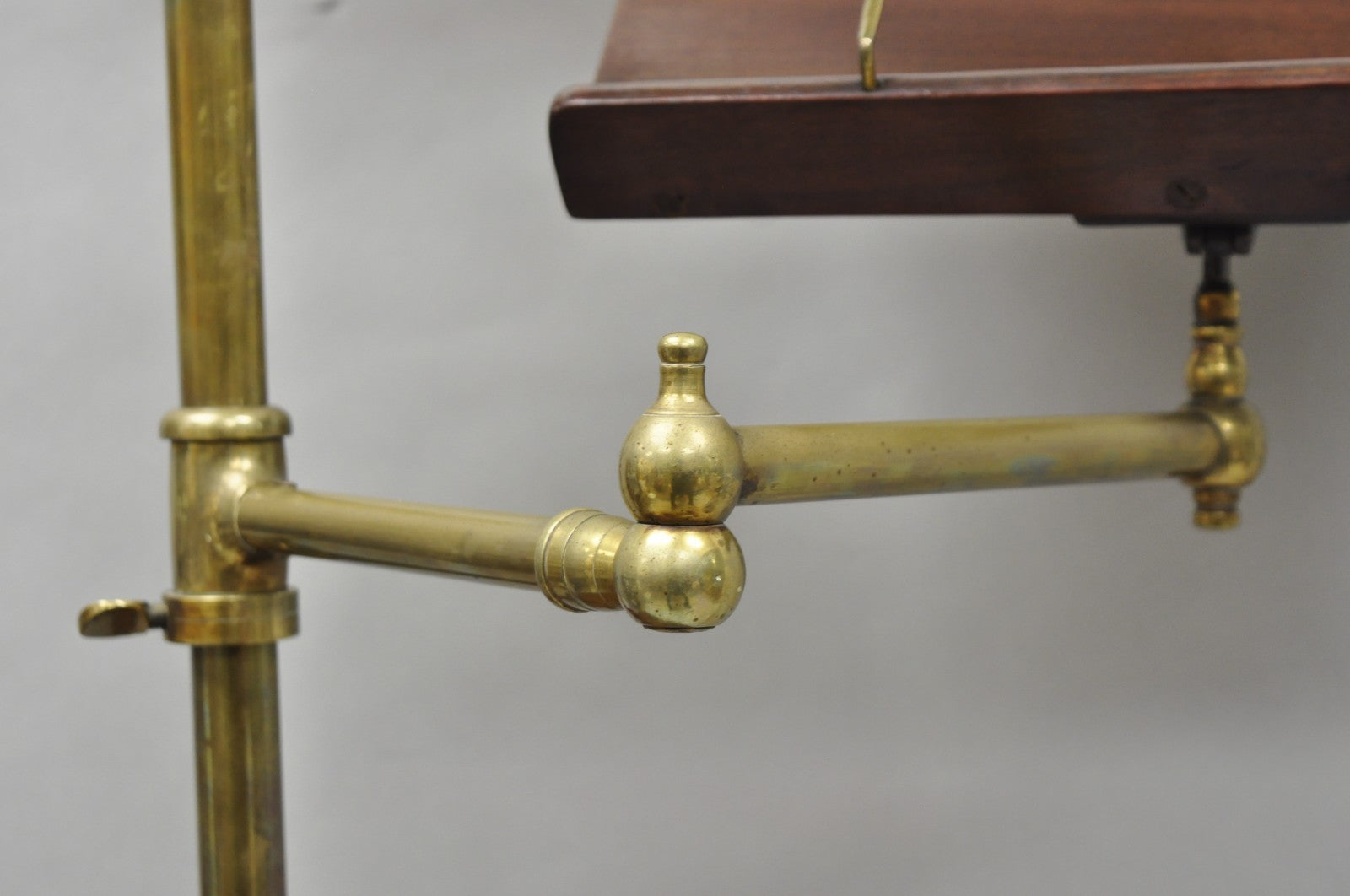 Antique English Victorian Cast Iron Paw Foot Walnut & Brass Lectern Table w Lamp