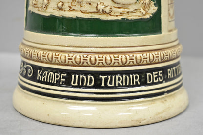 Antique German XL 20" Tall Figural Green Stoneware Beer Stein Tankard Mug w/ Lid
