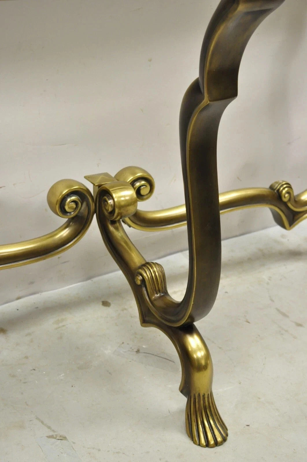 Vintage Hollywood Regency Mastercraft Style Brass Glass Console Sofa Hall Table
