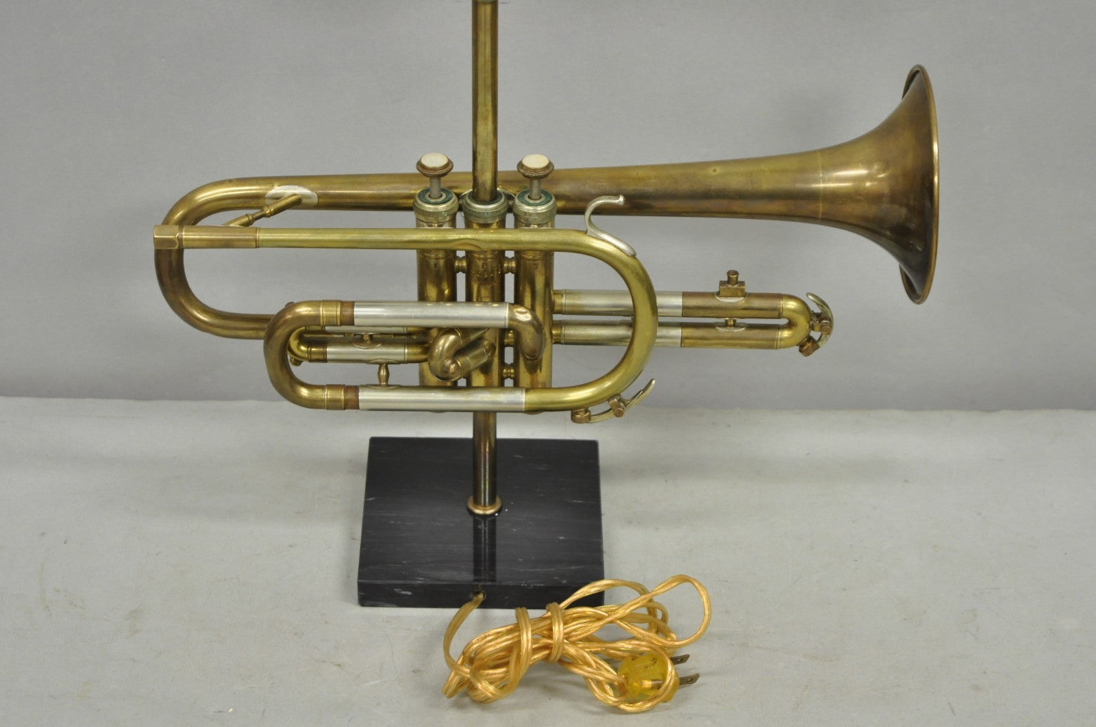 Vintage Hollywood Regency Emperor Brass Trumpet Horn Repurposed Table Lamp