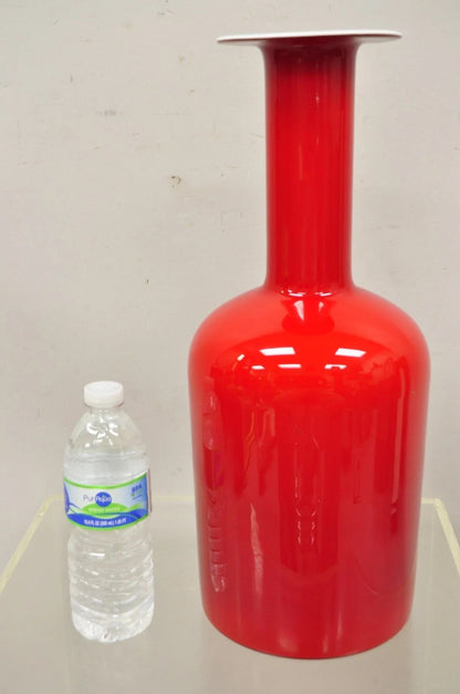 Vintage Mid Century Modern Gulvase by Otto Brauer Holmegaard Red Art Glass Vase