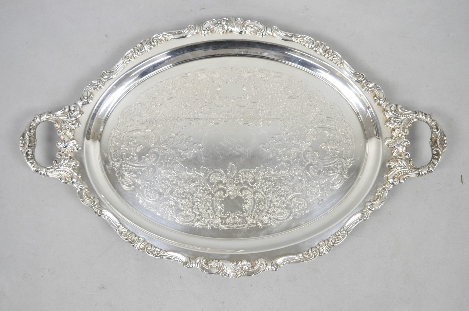 Vintage Baroque by Wallace 293F Victorian Silver Plated Oval Bar Serving Tray