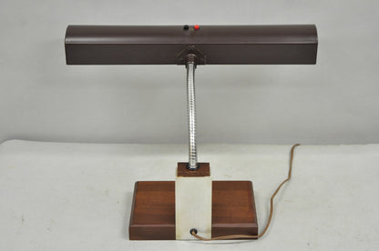 Vintage Mid Century Modern Gooseneck Walnut Base Brown Mad Men Desk Lamp