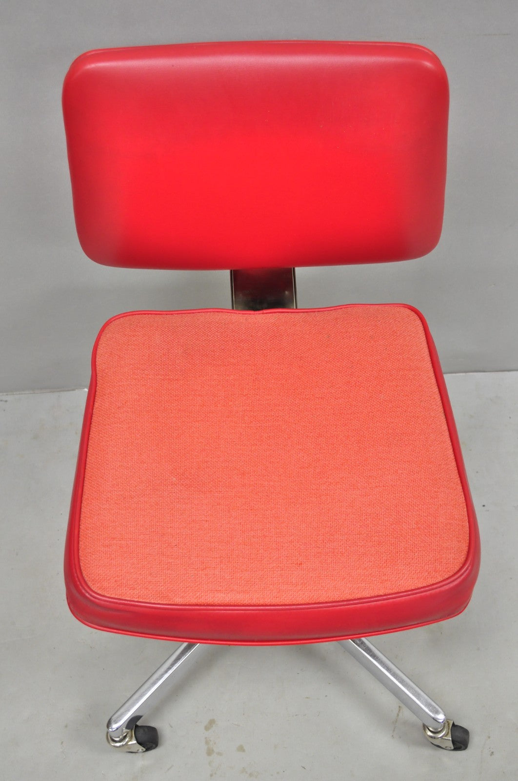 Vintage Mid Century Modern Red Adjustable Chrome Office Desk Chair by HON