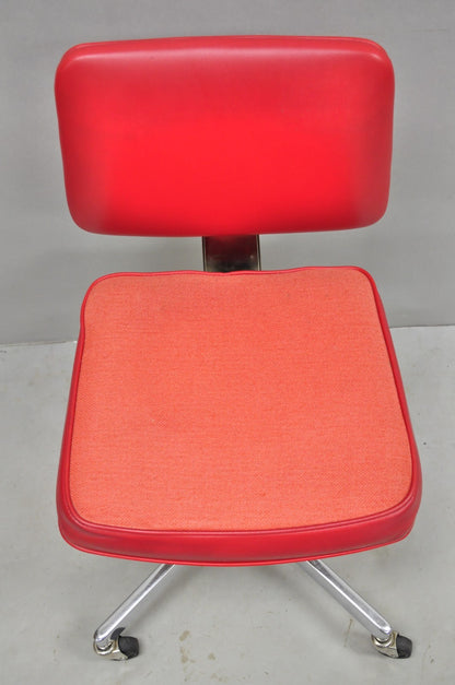 Vintage Mid Century Modern Red Adjustable Chrome Office Desk Chair by HON