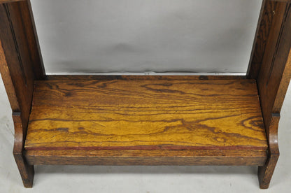 Antique English Art Nouveau Oak & Green Tile Coat Rack Umbrella Stand Hall Tree