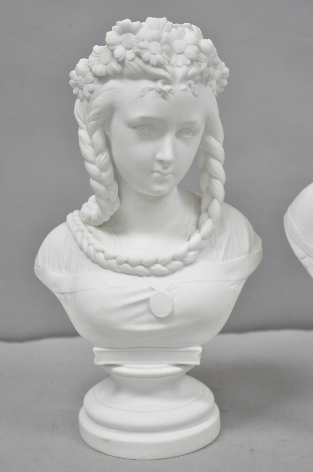 Antique French Classical Parian Porcelain 13" Goddess Female Maiden Bust - Pair