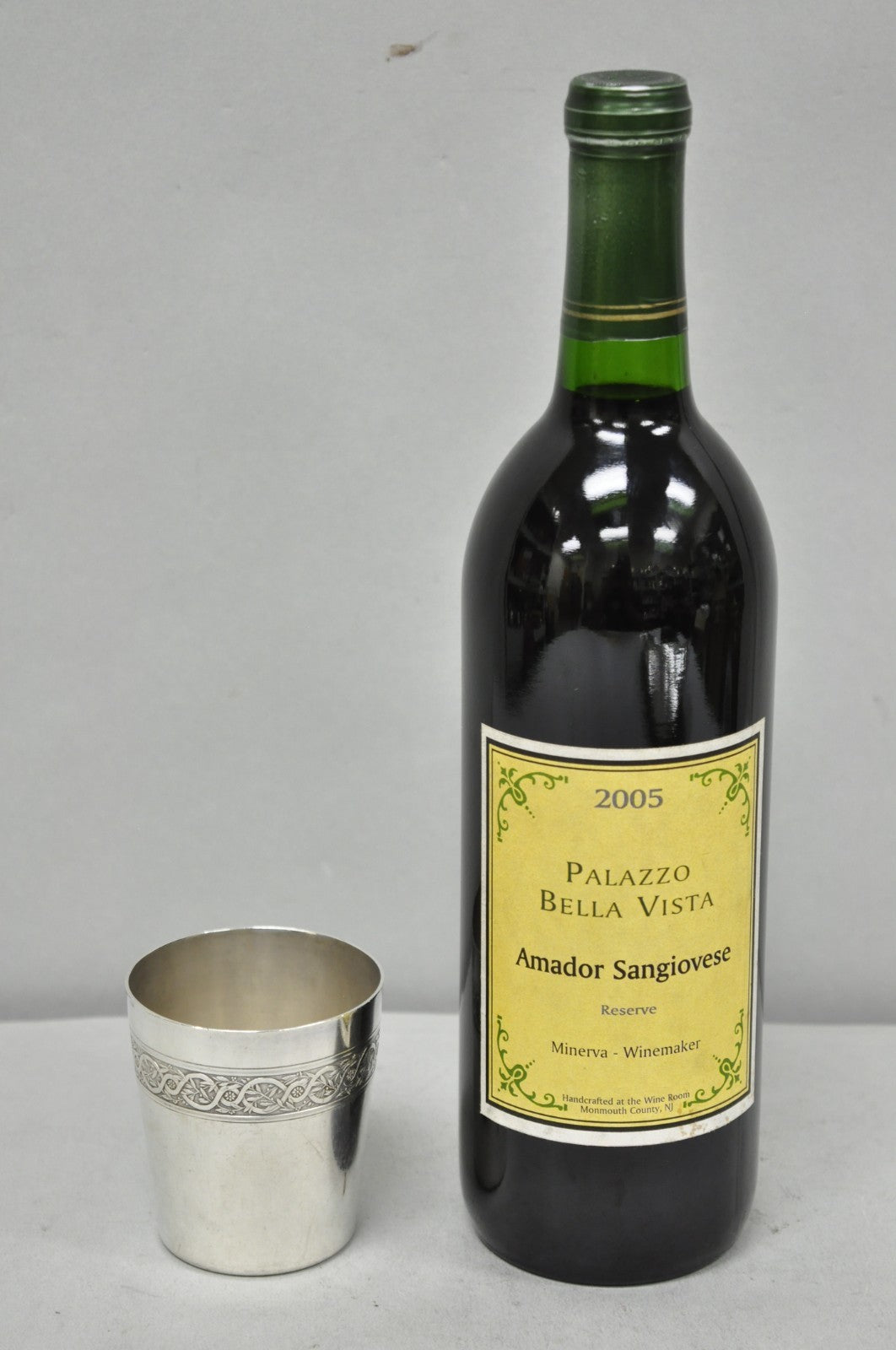 Antique Christofle French Silver Plated Shot Glass Goblet Cup w/ Wreath Pattern