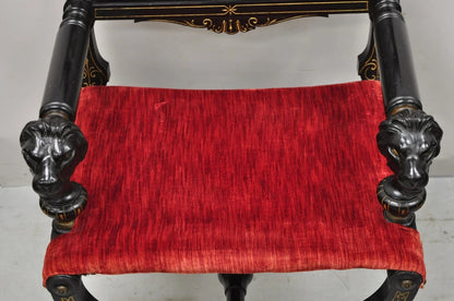 Antique Victorian Aesthetic Movement Ebonized Curule Throne Arm Chair with Lions