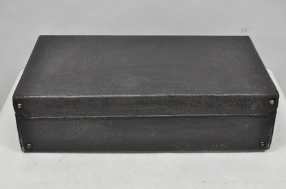 Vintage German Art Deco Dark Brown Black Buffalo Leather Travel Suitcase Luggage