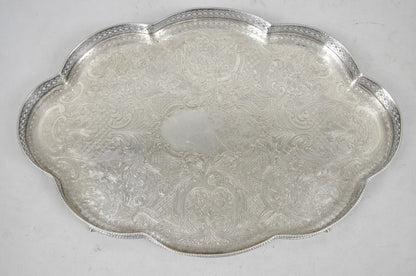 Sheffield England Chippendale Silver Plated Scalloped Serving Platter Bar Tray