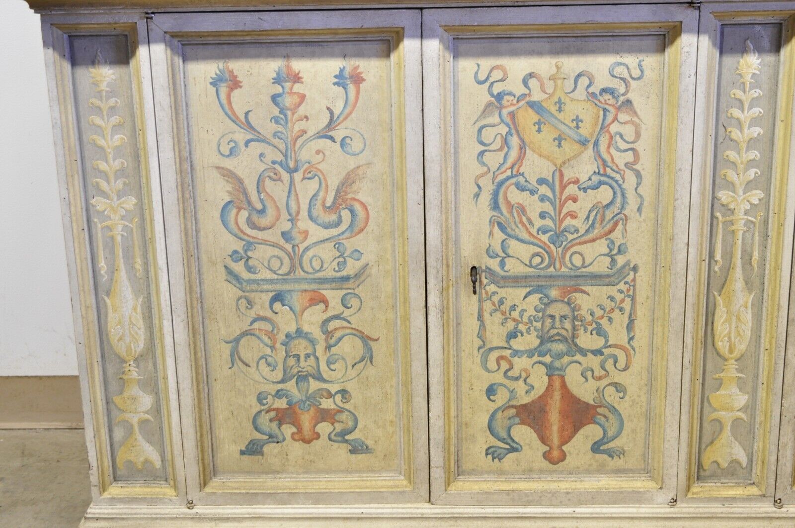 Trouvailles Italian Provincial Country Painted Large Cupboard Cabinet Hutch