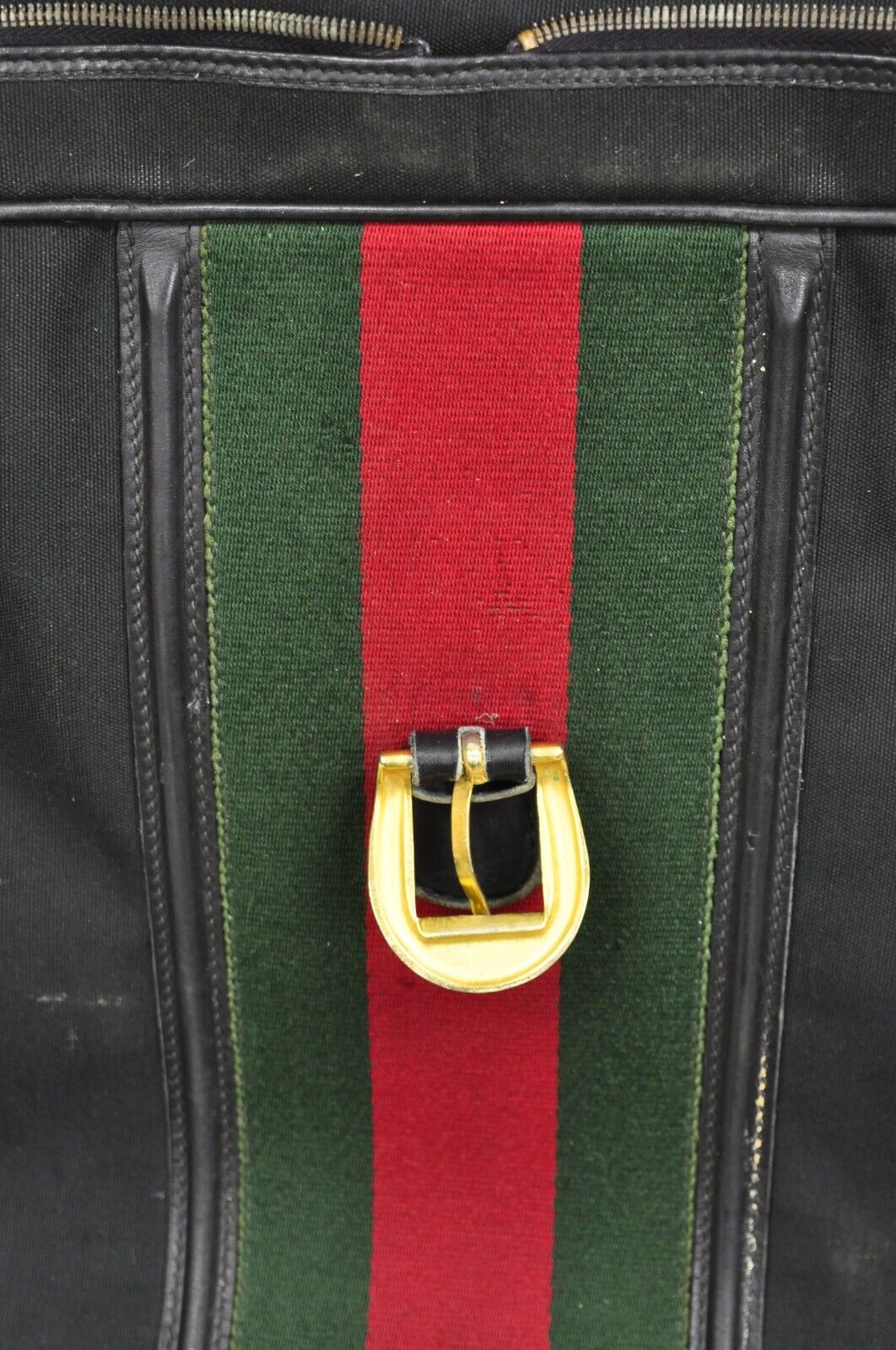 Vintage Gucci Black Canvas & Leather Suitcase Luggage Travel Bag Set - 2 Pcs