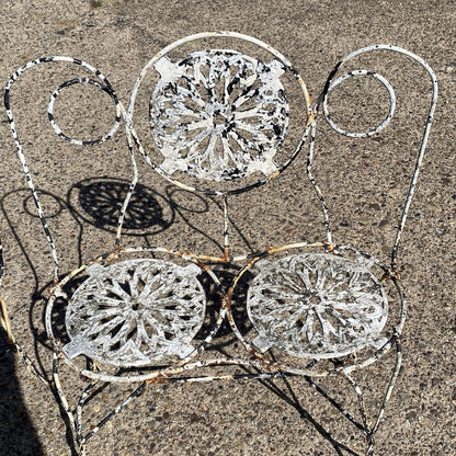 Antique Victorian French Wrought Iron Small Garden Patio Bench Plant Seat, Pair
