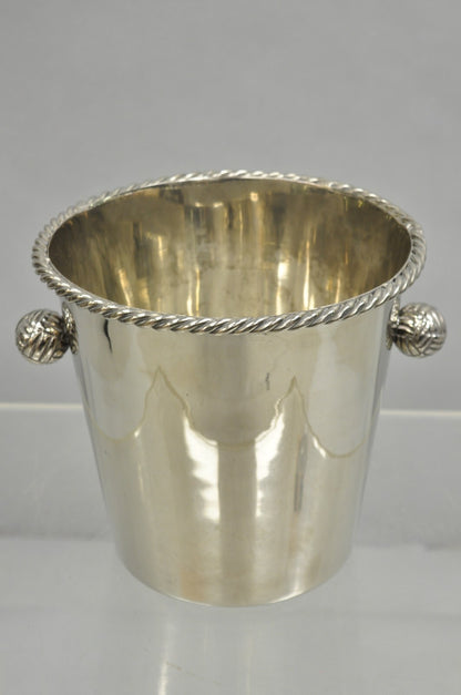 Hollywood Regency Silver Plated Champagne Chiller Ice Bucket w/ Knot Handles