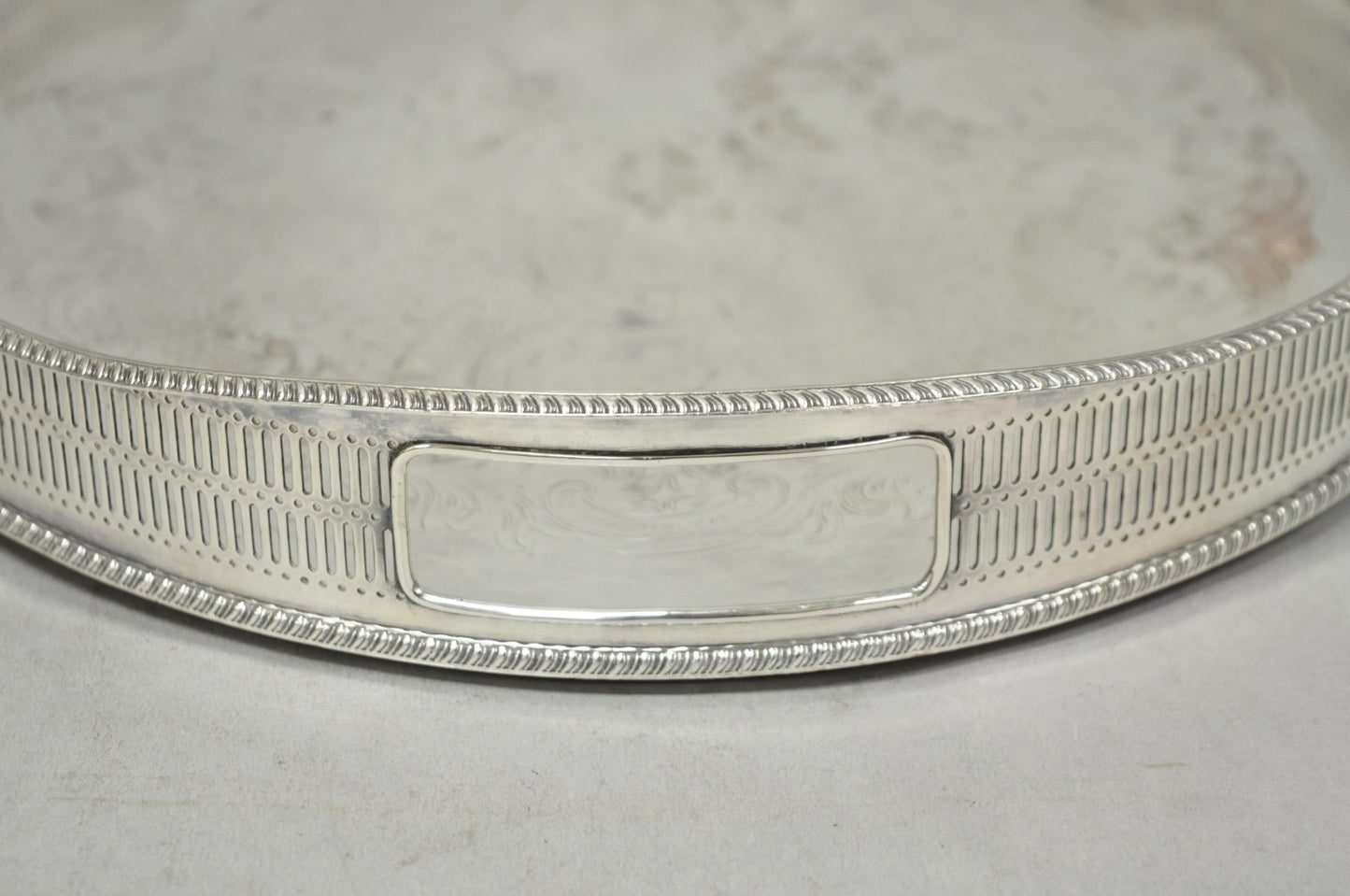Vintage English Edwardian Silver Plated Oval Scalloped Gallery Bar Platter Tray