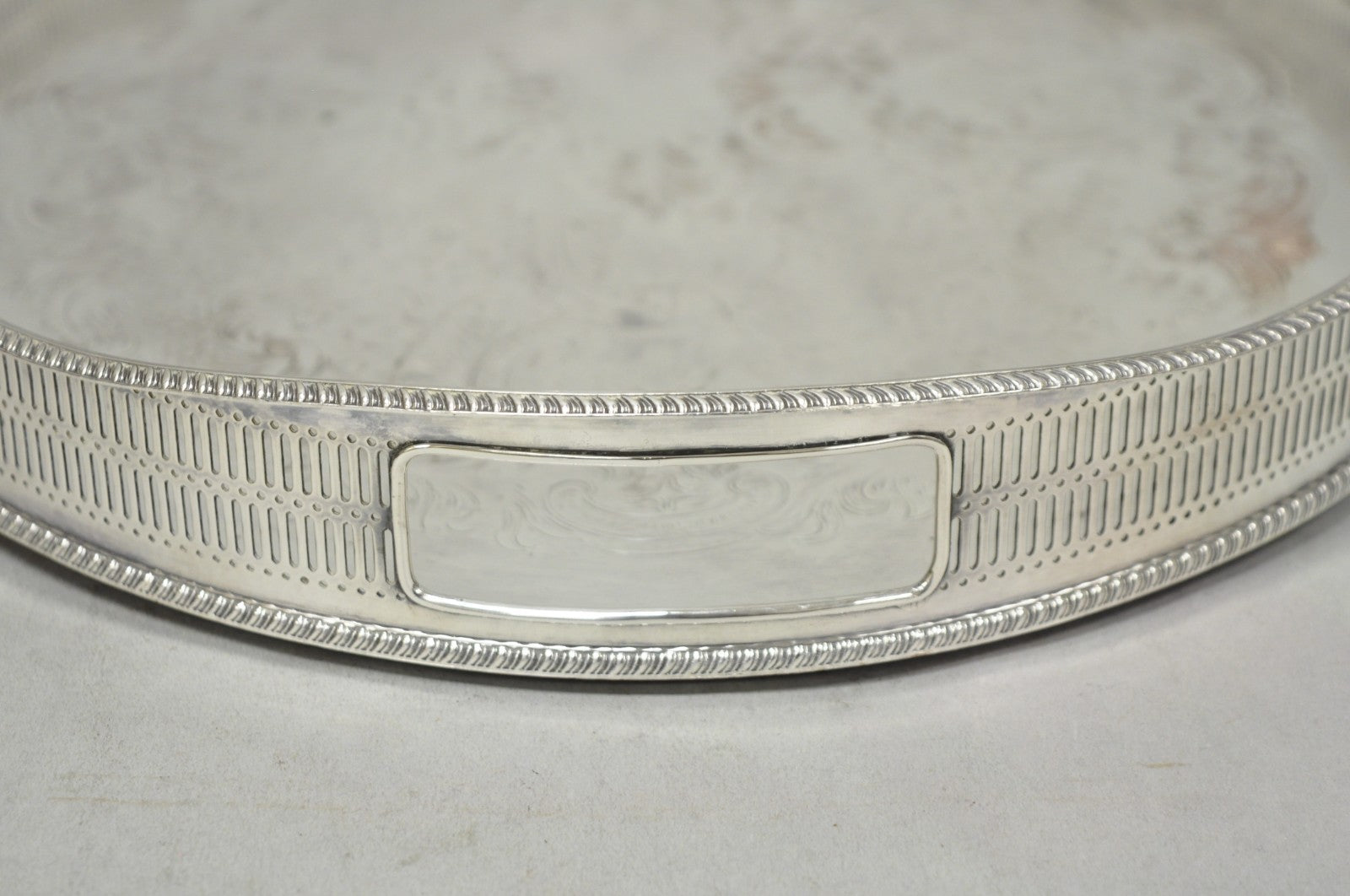 Vintage English Edwardian Silver Plated Oval Scalloped Gallery Bar Platter Tray