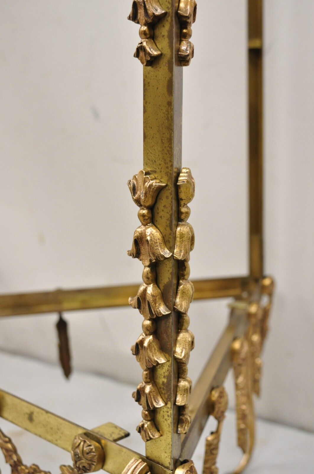 Vintage French Hollywood Regency Ornate Brass Triangular Etagere Stands - Pair