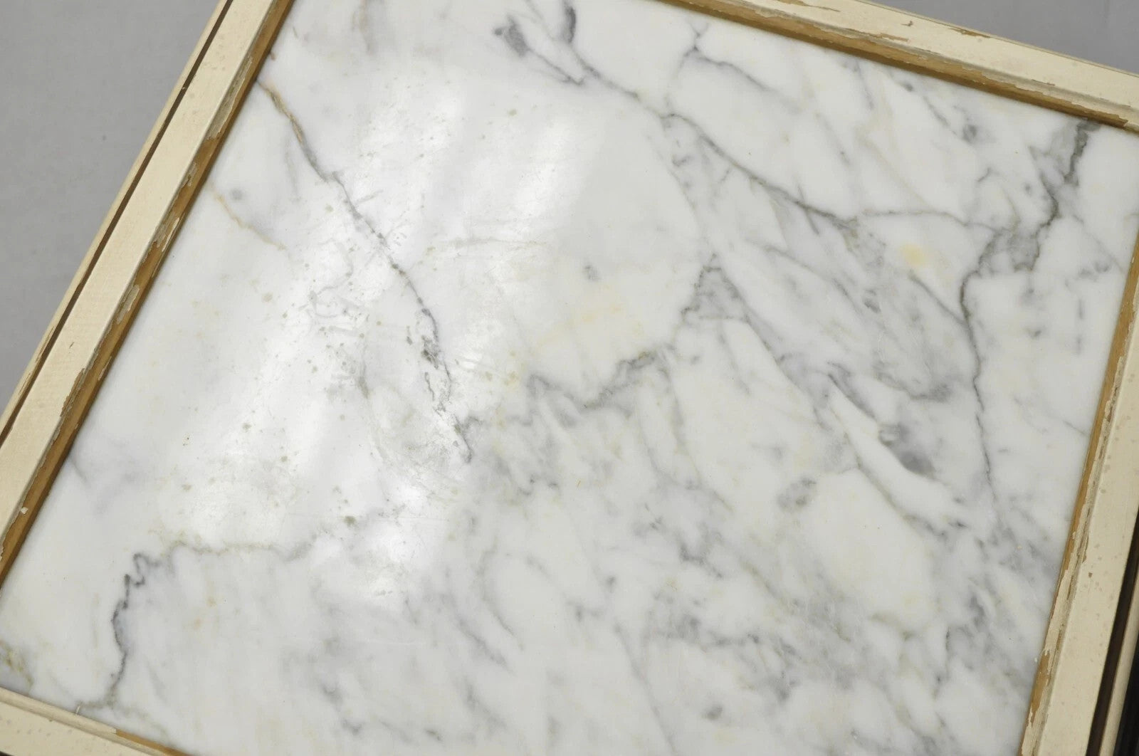 Vintage French Louis XV Style White Painted Marble Top Low Square Coffee Table