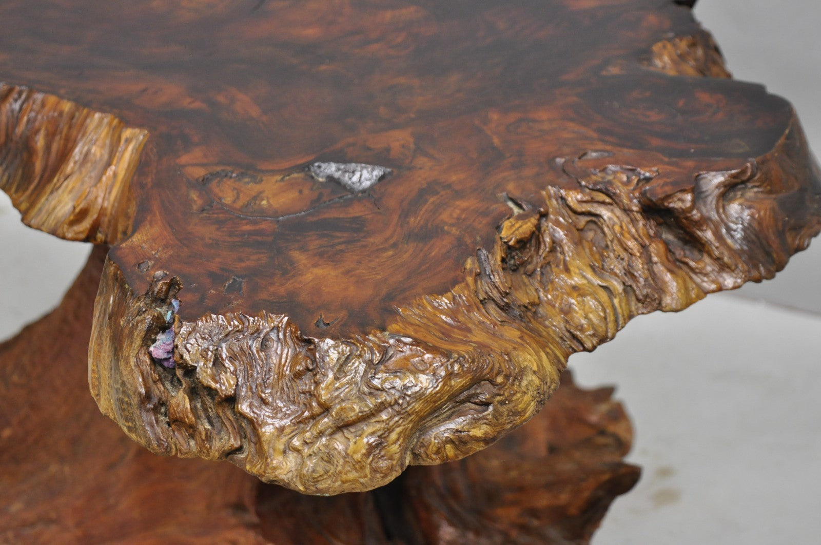 Vintage Mid Century Modern Burl Wood Slab Driftwood Sculptural Coffee Table