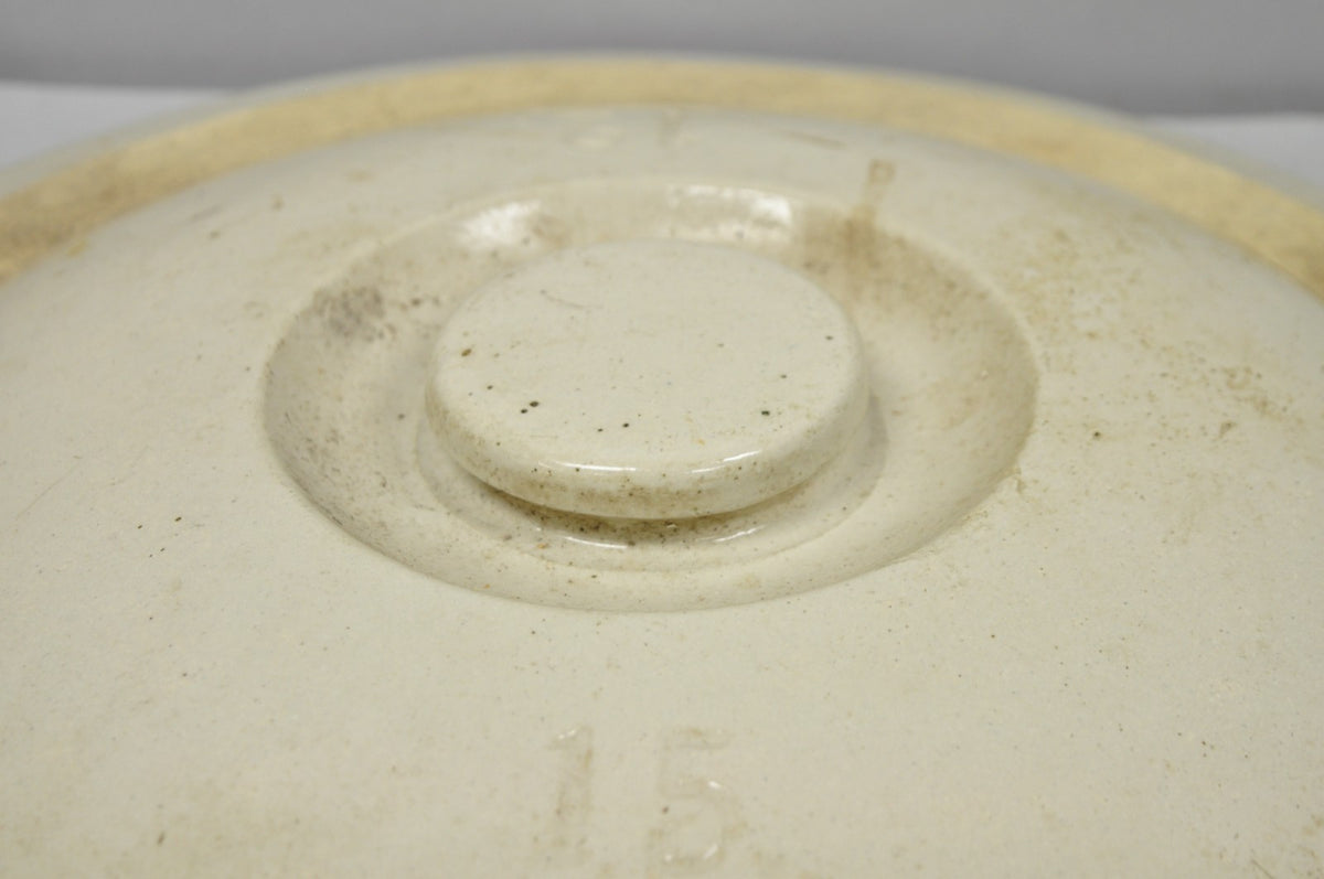 Antique American Primitive Salt Glazed Ceramic 15 Gallon Crock Pot Lid Cover